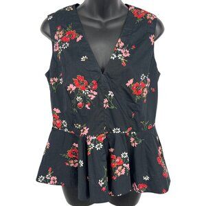 Rebecca Taylor Mrgurite Top Blouse 6 Black Red Floral Peplum Sleeveless NWT New